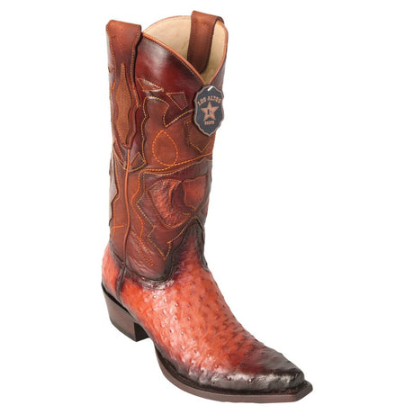 Western Genuine Ostrich Boots Snip Toe Faded Cognac Color - Los Altos Boots Side View
