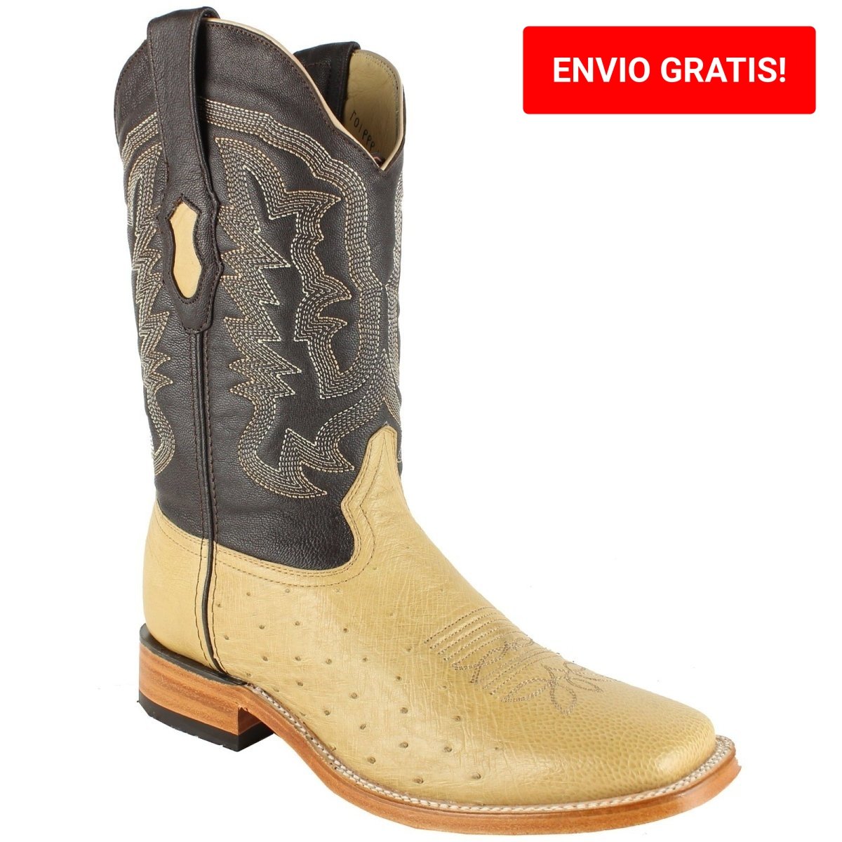 Botas de Avestruz Panza Suave Horma Ancha Hombre Color Arena