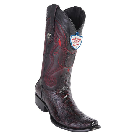 Original Ostrich Leg Boots Dubai Square Toe Black Cherry Color - Wild West Boots