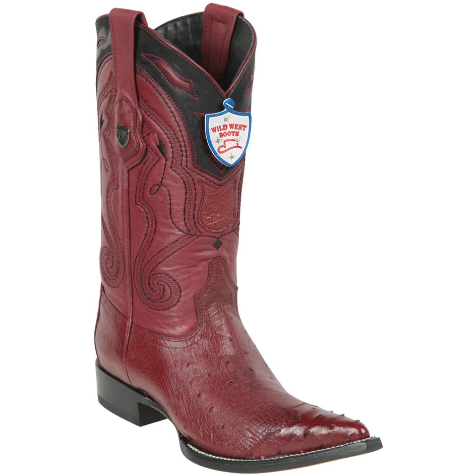 Botas de Pata de Avestruz Original Punta 3X Color Vino - Wild West Boots
