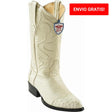 Western Genuine Smooth Ostrich Pointed Toe Boots Winter White Color - Wild West Boots - Side View 