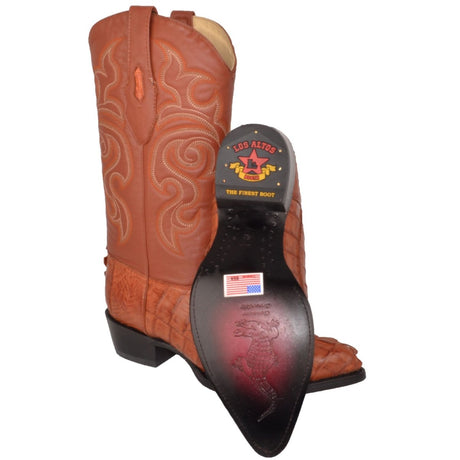 Western Genuine Caiman Tail Boots J Toe Cognac Color - Los Altos Boots toe design view
