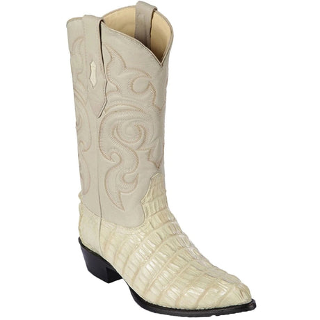 Western Genuine Caiman Tail Boots J Toe Winter White Color - Los Altos Boots side view