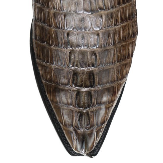Original Caiman Crocodile  Tail Western Boots with Snip Toe in Brown Color - Los Altos Boots - Toe