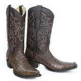 Original Caiman Crocodile  Tail Western Boots with Snip Toe in Brown Color - Los Altos Boots - Pair View