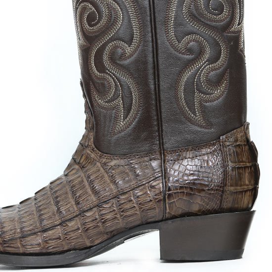 Original Caiman Crocodile  Tail Western Boots with Snip Toe in Brown Color - Los Altos Boots - Left Side