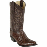 Original Caiman Crocodile  Tail Western Boots with Snip Toe in Brown Color - Los Altos Boots - Side View