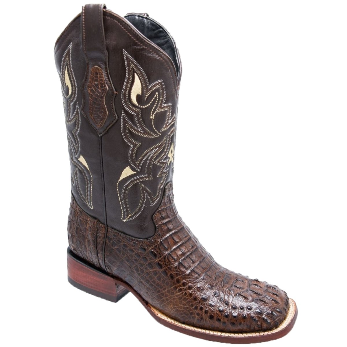 Botas de Cocodrilo Caiman Lomo Original Horma Rodeo Color Cafe WD-263 - White Diamonds Boots