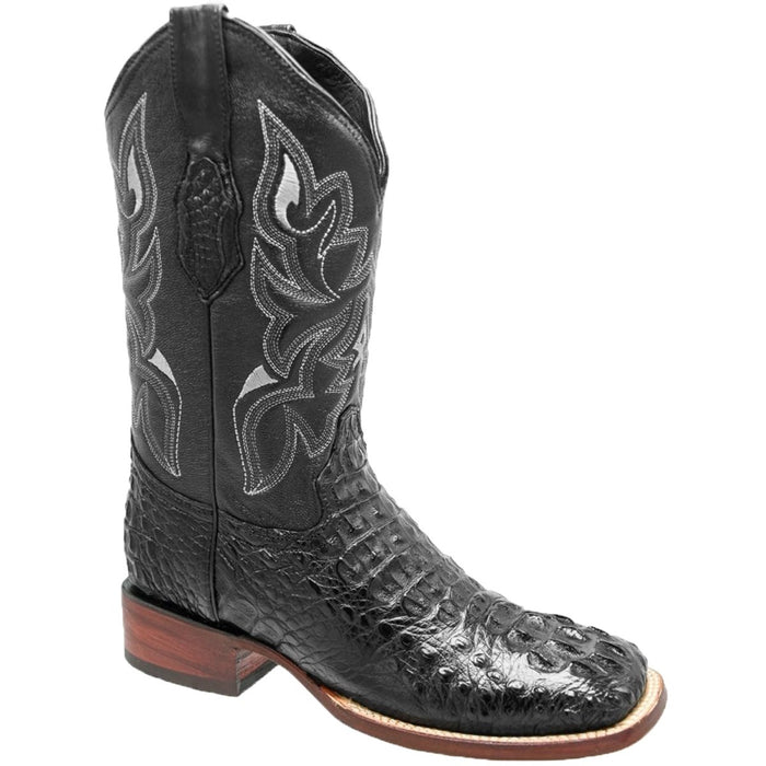 Botas de Cocodrilo Caiman Lomo Original Horma Rodeo Color Negro WD-260 - White Diamonds Boots
