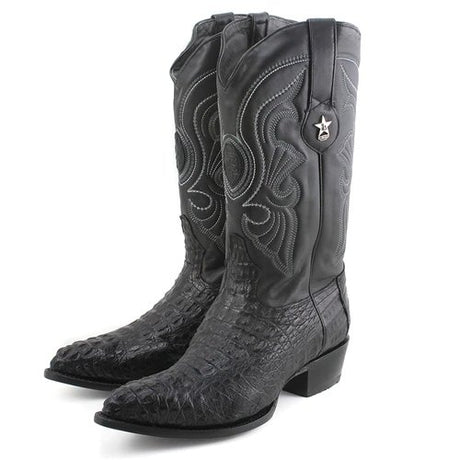 Western Genuine Caiman Hornback Boots J Toe Black Color - Los Altos Boots pair left view