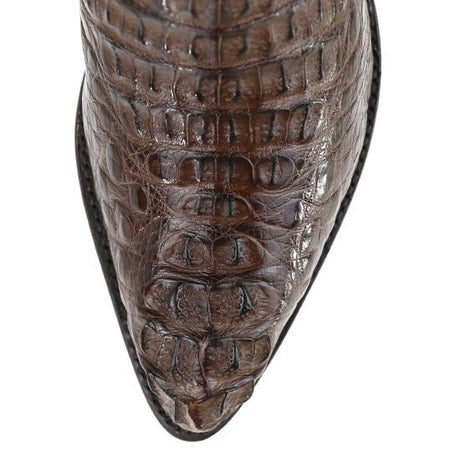 Western Genuine Caiman Hornback Boots J Toe Brown Color - Los Altos Boots Toe view