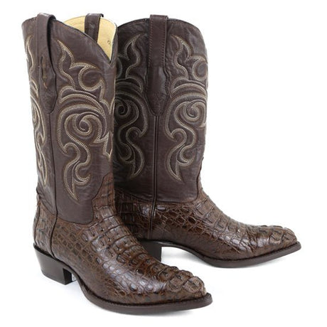 Western Genuine Caiman Hornback Boots J Toe Brown Color - Los Altos Boots pair view
