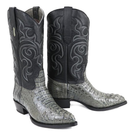 Western Genuine Caiman Hornback Boots J Toe Gray Color - Los Altos Boots pair view