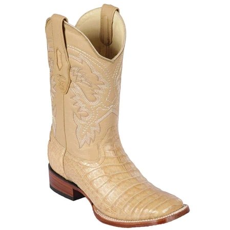 Western Genuine Caiman Belly Wide Square Toe Boots Oryx Color - Los Altos Boots - Side View