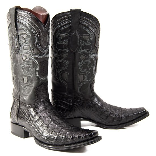 Wester Genuine Caiman Belly European Square Toe Boots Black Color - Los Altos Boots Pair View 