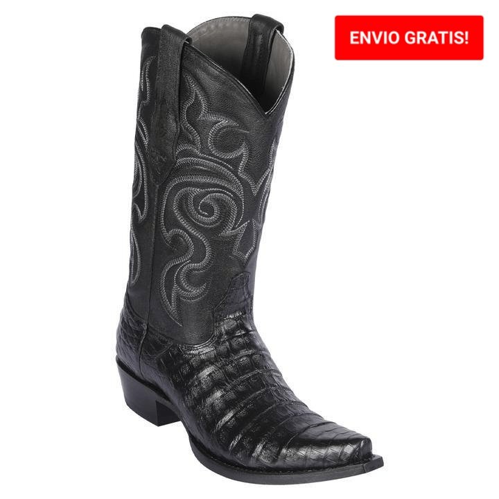 Original Caiman Belly Crocodile Western Boots with Snip Toe in Black - Los Altos Boots - Side View