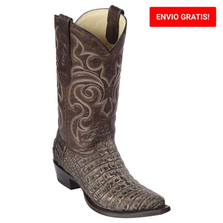 Original Caiman Belly Crocodile Western Boots with Snip Toe in Sanded Brown - Los Altos Boots - Side View