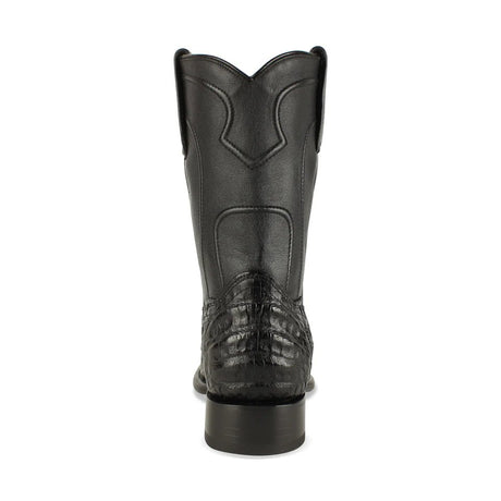 Western Genuine  Caiman Belly Round Toe Roper Boots Black Color - Los Altos Boots - Back View