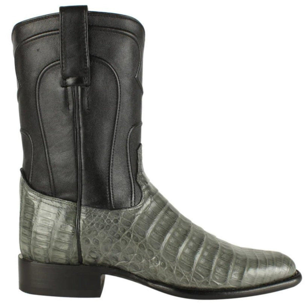 Caiman Crocodile Belly Round Toe Roper Boots Gray Color - Los Altos Bo