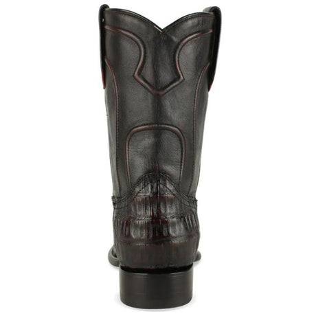 Western Genuine  Caiman Belly Round Toe Roper Boots Black Cherry Color - Los Altos Boots - Back View