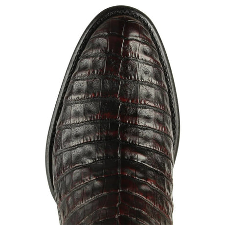 Western Genuine  Caiman Belly Round Toe Roper Boots Black Cherry Color - Los Altos Boots - Toe View