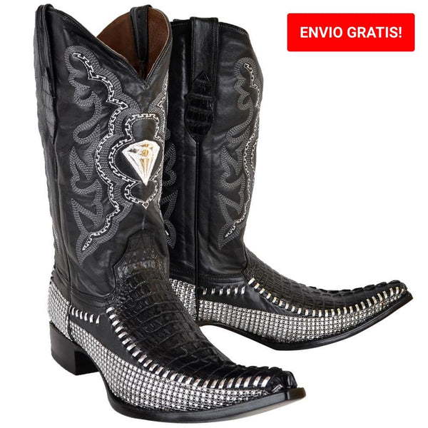 Botas de Cocodrilo Grabada Coco Diamante Color Negro White Diamonds CaballoBronco
