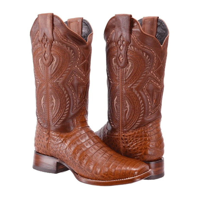 Botas de Cocodrilo Panza Original Horma Rodeo Cuadrada Color Cafe JB-506CAFE