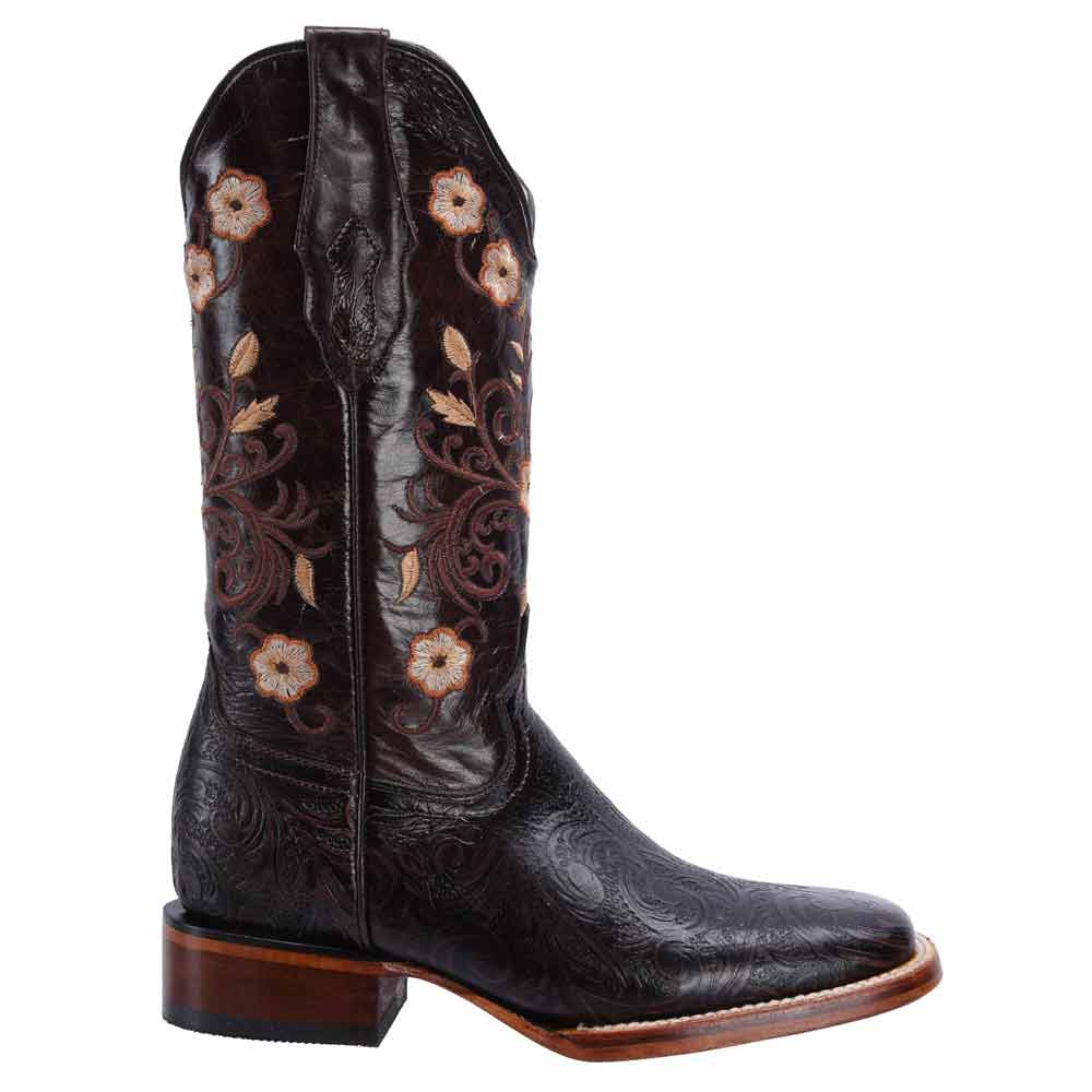Botas de Cuero Cincelado Horma Rodeo para Mujer Color Cafe JB-16-09CAF - Joe Boots