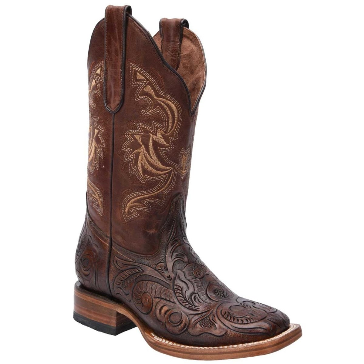 Botas de Cuero Cincelado Horma Rodeo para Mujer Color Cafe WD-509 - White Diamonds Boots