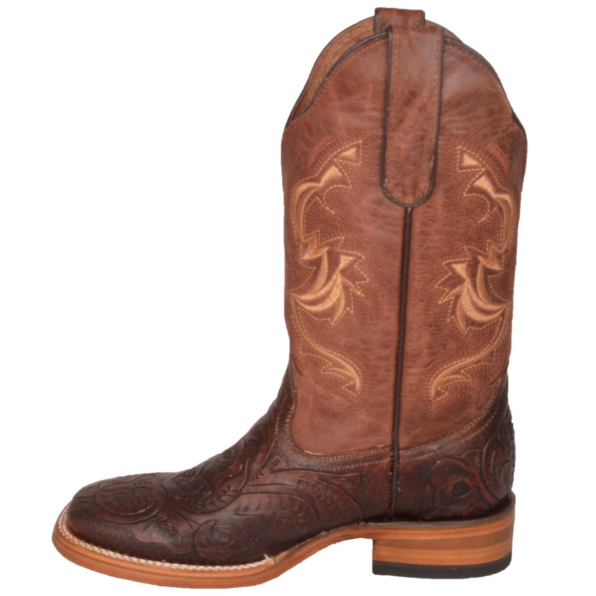 Botas de Cuero Cincelado Horma Rodeo para Mujer Color Cafe WD-509 - White Diamonds Boots