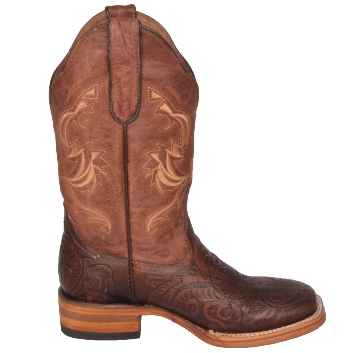 Botas de Cuero Cincelado Horma Rodeo para Mujer Color Cafe WD-509 - White Diamonds Boots