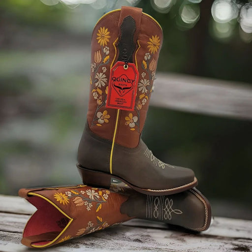 Botas de Cuero con Flores para Mujer en Horma Rodeo Q3125207 - Quincy Boots