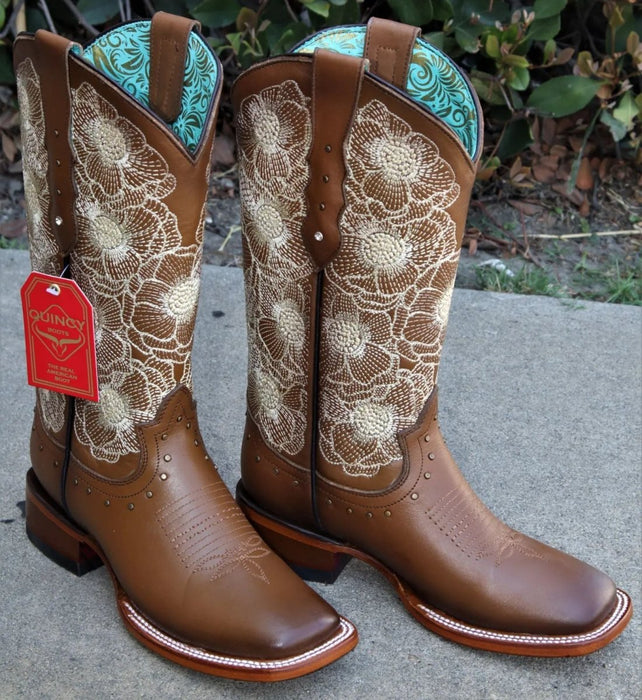 Botas de Cuero con Flores para Mujer en Horma Rodeo Q322GB5259 - Quincy Boots