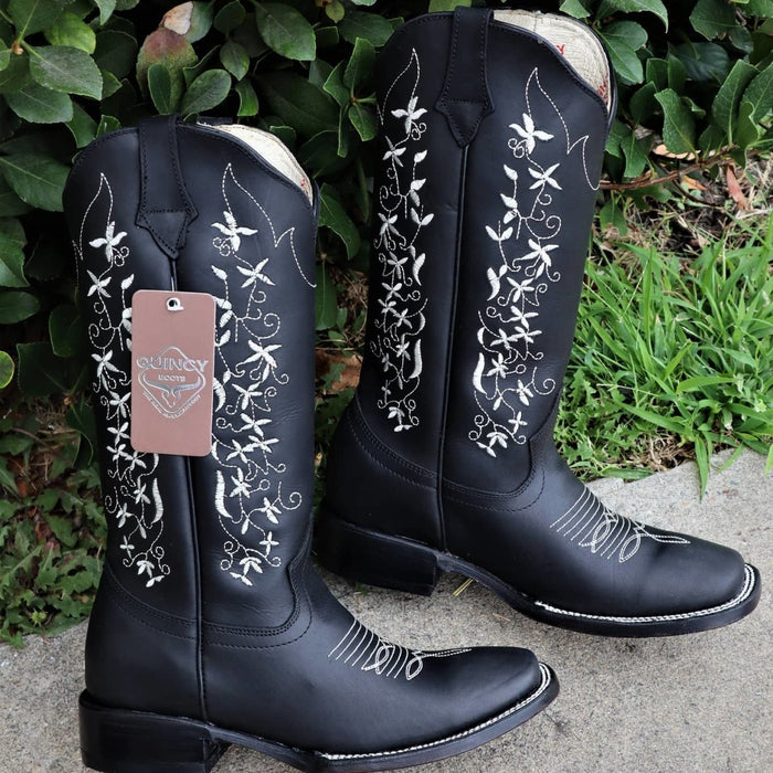 Botas de Cuero con Flores para Mujer en Horma Rodeo Q322M6205 - Quincy Boots