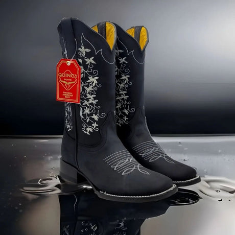 Botas de Cuero con Flores para Mujer en Horma Rodeo Q322M6205 - Quincy Boots