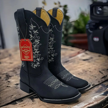 Botas de Cuero con Flores para Mujer en Horma Rodeo Q322M6205 - Quincy Boots