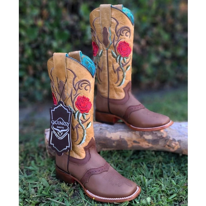 Botas de Cuero con Flores para Mujer en Horma Rodeo Q322R6251R - Quincy Boots