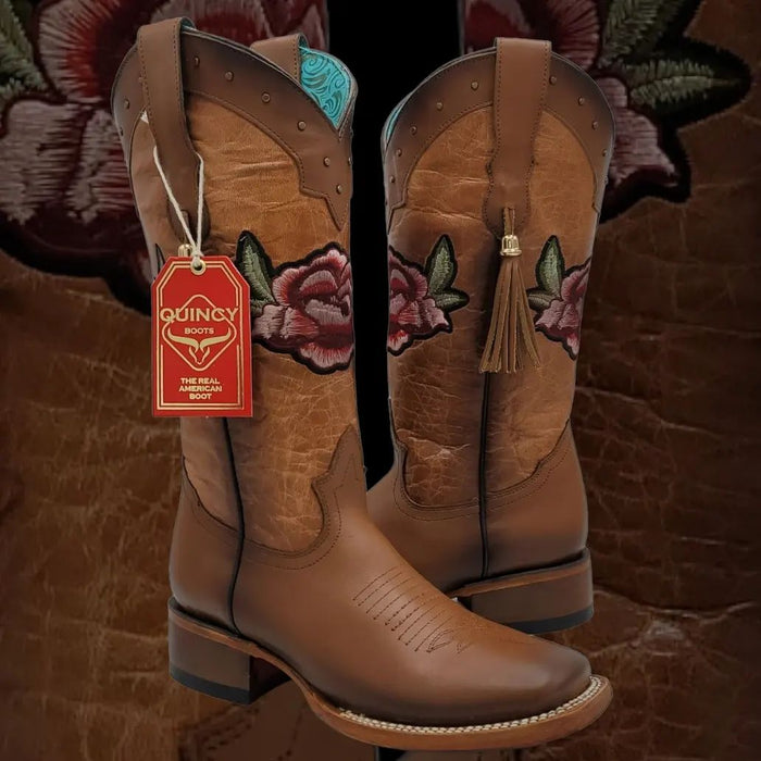 Botas de Cuero con Flores para Mujer en Horma Rodeo Q322RT4251 - Quincy Boots
