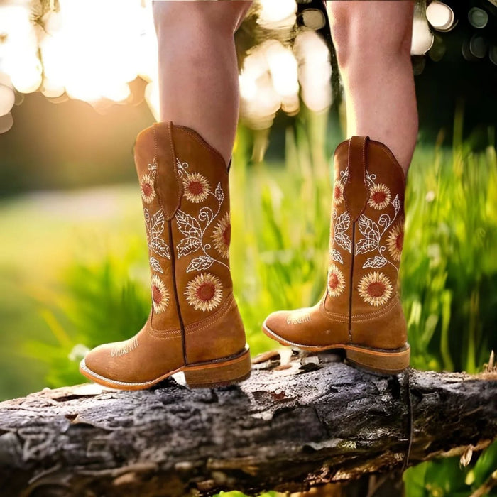 Botas de Cuero con Girasoles para Mujer en Horma Rodeo Q322G6231 - Quincy Boots