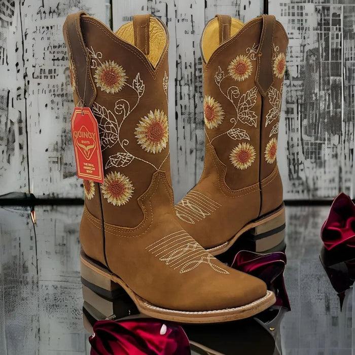 Botas de Cuero con Girasoles para Mujer en Horma Rodeo Q322G6231 - Quincy Boots