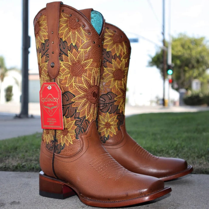 Botas de Cuero con Girasoles para Mujer en Horma Rodeo Q322GB5251 - Quincy Boots