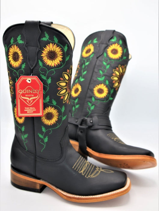 Botas de Cuero con Girasoles para Mujer en Horma Rodeo Q322GL6205 - Quincy Boots