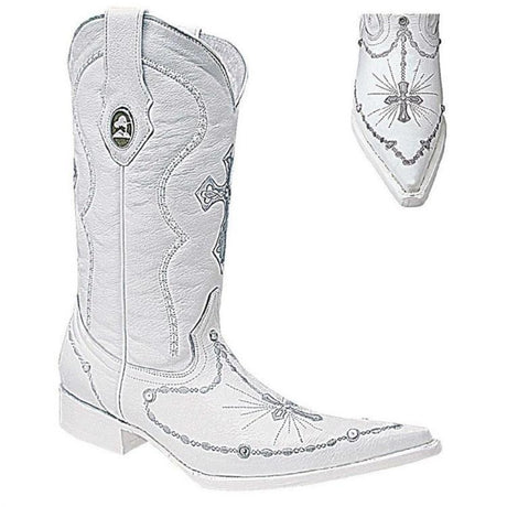 Botas de Cuero con Rosario Bordado en Diamantes Horma 6X JB-668 - Joe Boots