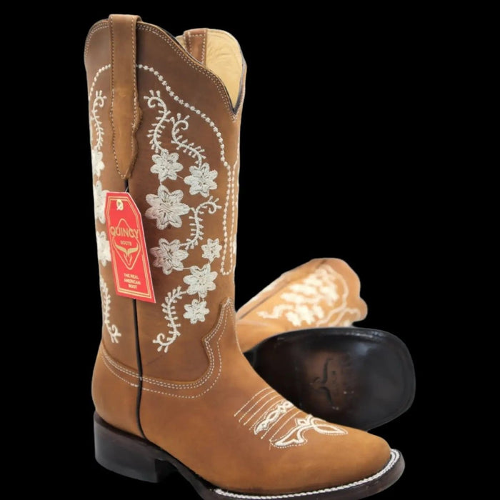Botas de Cuero Crazy con Flores para Mujer en Horma Rodeo Q322MF6231 - Quincy Boots