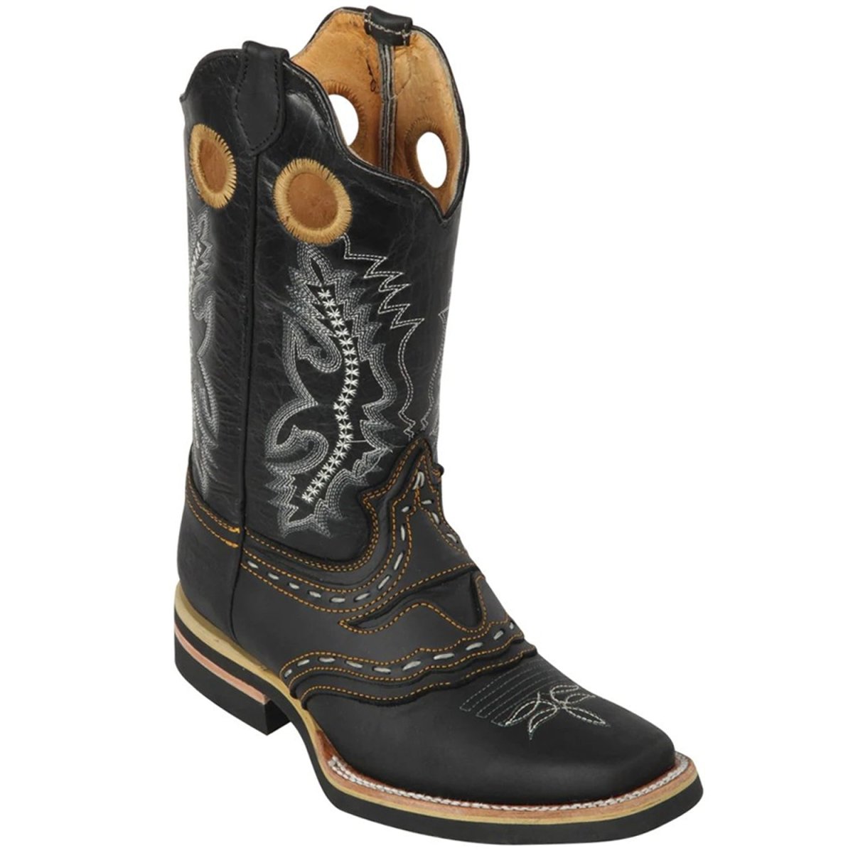 BOTA VAQUERA DE CALIDAD MEN'S RODEO COWBOY LEATHER WESTERN SQUARE TOE BOOTS  387