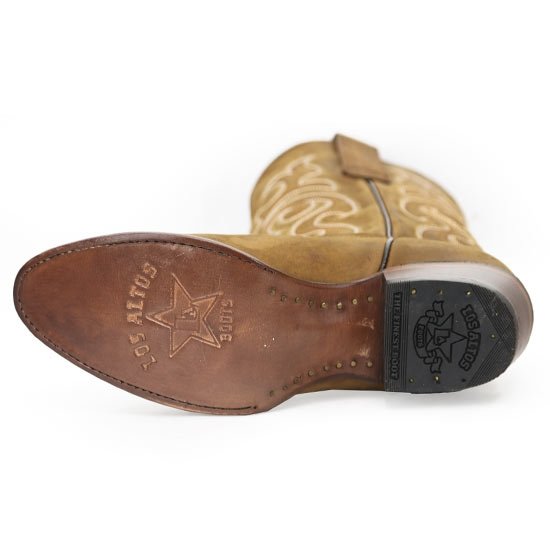 Western Genuine Crazy Leather Round Toe Boots Tan Color - Los Altos Boots Sole View 