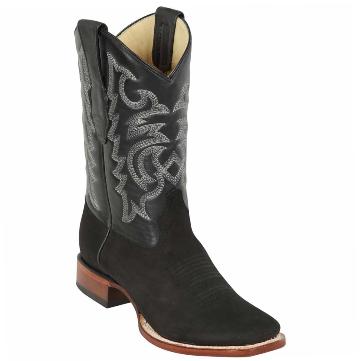 Western Genuine Suede Square Toe Rodeo Boots Black Color - Los Altos Boots - Side View