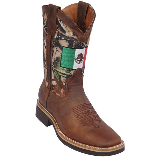 Botas de Cuero Horma Cuadrada Ancha con Bandera de Mexico Q822RM6231 - Quincy Boots