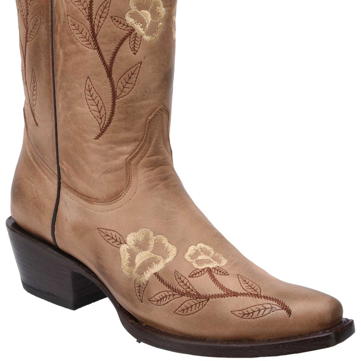 Botas de Cuero Horma Punta Recortada Flor para Mujer WD-468 - White Diamonds Boots