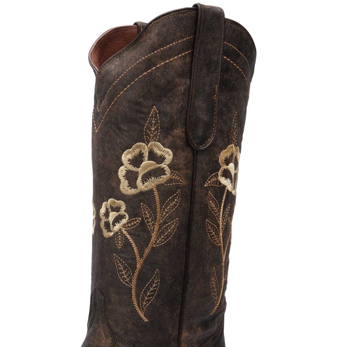 Botas de Cuero Horma Punta Recortada Flor para Mujer WD-469 - White Diamonds Boots